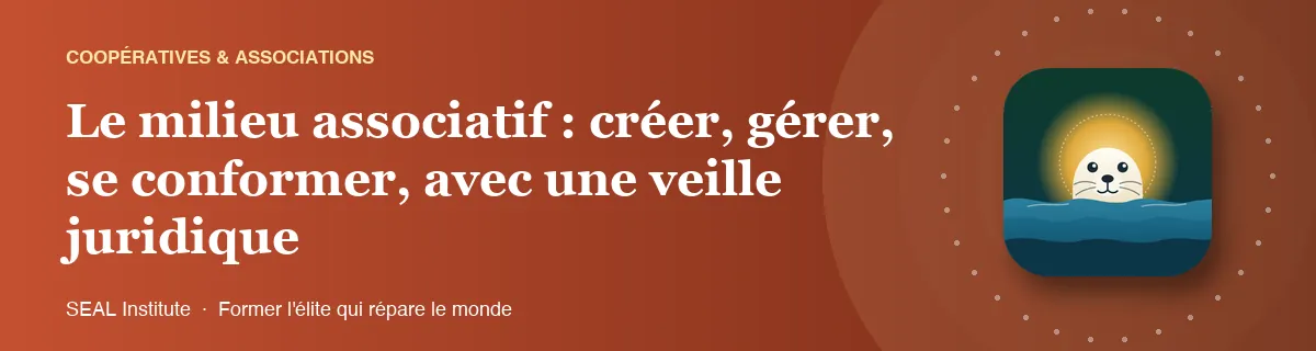 Illustration de la page « Le milieu associatif : créer, gérer, se conformer, avec une veille juridique » : le phoque sentinelle de SEAL Institute au soleil levant