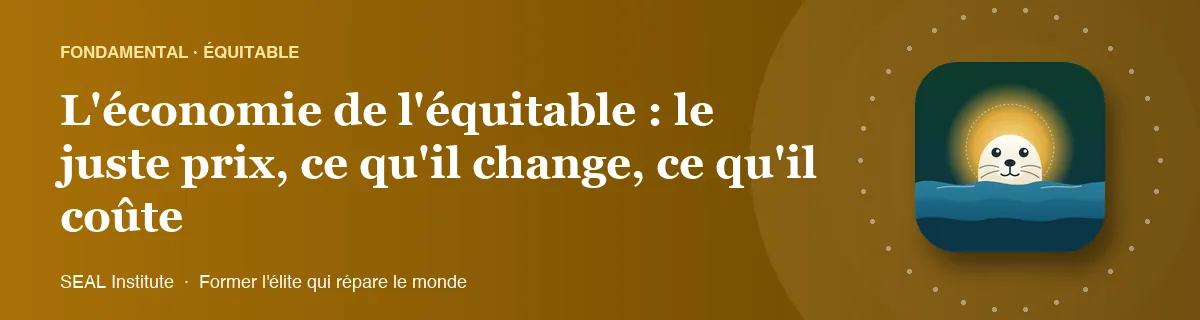 Illustration de la page « L'économie de l'équitable : le juste prix, ce qu'il change, ce qu'il coûte » : le phoque sentinelle de SEAL Institute au soleil levant