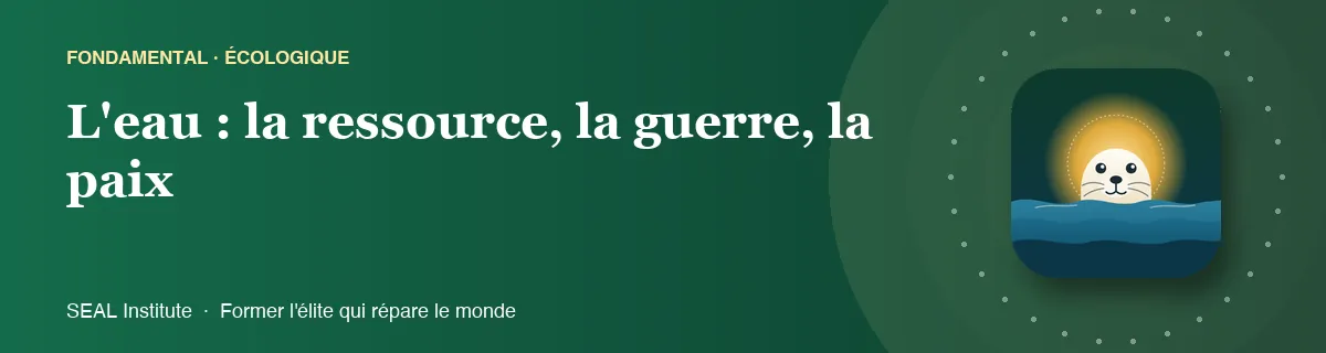 Illustration de la page « L'eau : la ressource, la guerre, la paix » : le phoque sentinelle de SEAL Institute au soleil levant