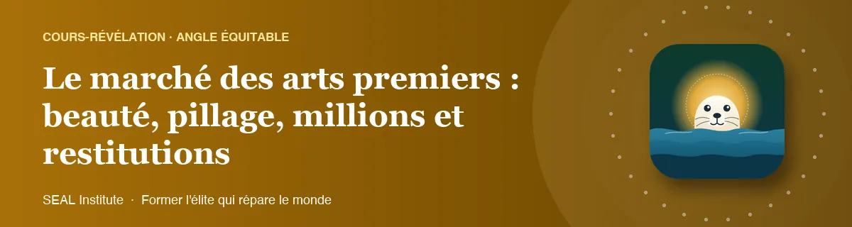 Illustration de la page « Le marché des arts premiers : beauté, pillage, millions et restitutions » : le phoque sentinelle de SEAL Institute au soleil levant