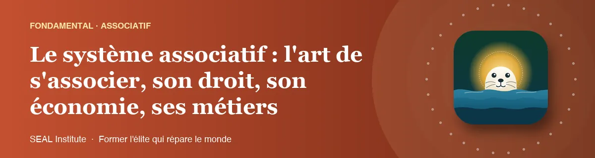 Illustration de la page « Le système associatif : l'art de s'associer, son droit, son économie, ses métiers » : le phoque sentinelle de SEAL Institute au soleil levant