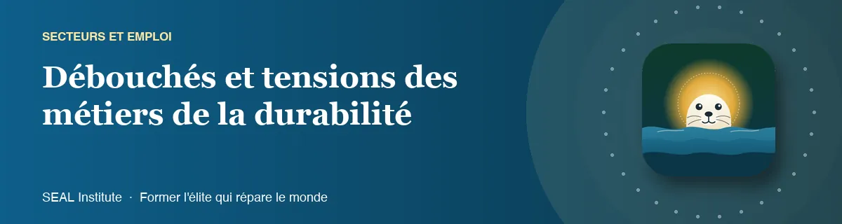 Illustration de la page « Débouchés et tensions des métiers de la durabilité » : le phoque sentinelle de SEAL Institute au soleil levant