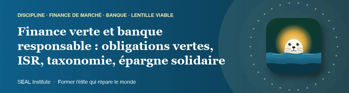 Illustration de la page « Finance verte et banque responsable : obligations vertes, ISR, taxonomie, épargne solidaire » : le phoque sentinelle de SEAL Institute au soleil levant