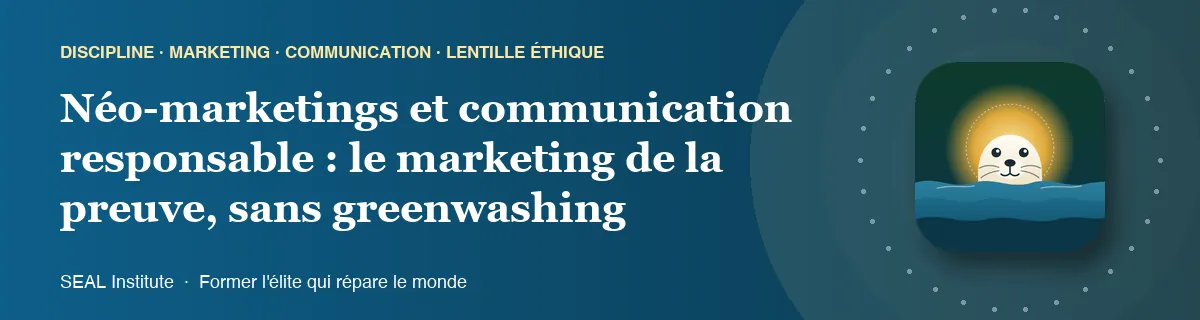 Illustration de la page « Néo-marketings et communication responsable : le marketing de la preuve, sans greenwashing » : le phoque sentinelle de SEAL Institute au soleil levant