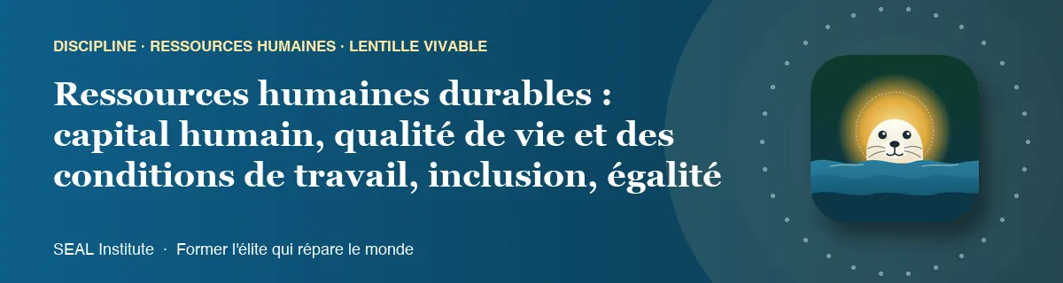 Illustration de la page « Ressources humaines durables : capital humain, qualité de vie et des conditions de travail, inclusion, égalité » : le phoque sentinelle de SEAL Institute au soleil levant