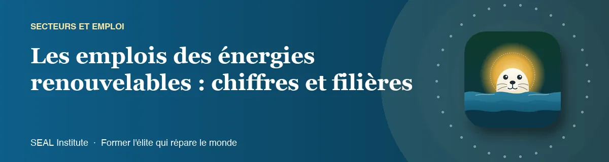 Illustration de la page « Les emplois des énergies renouvelables : chiffres et filières » : le phoque sentinelle de SEAL Institute au soleil levant