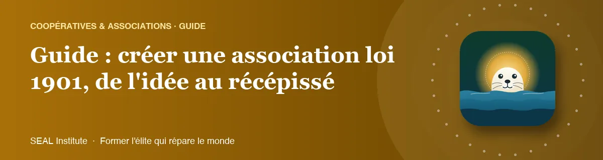 Illustration de la page « Guide : créer une association loi 1901, de l'idée au récépissé » : le phoque sentinelle de SEAL Institute au soleil levant