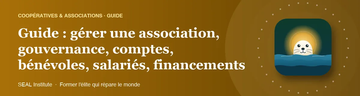 Illustration de la page « Guide : gérer une association, gouvernance, comptes, bénévoles, salariés, financements » : le phoque sentinelle de SEAL Institute au soleil levant