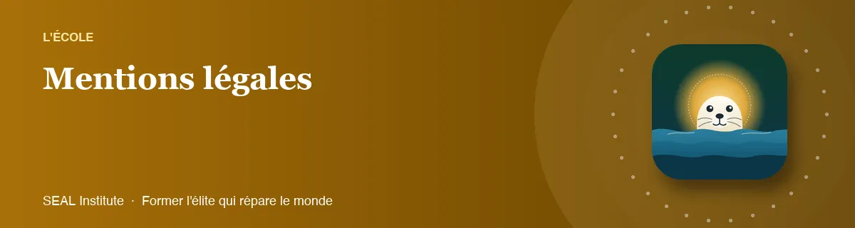 Illustration de la page « Mentions légales » : le phoque sentinelle de SEAL Institute au soleil levant