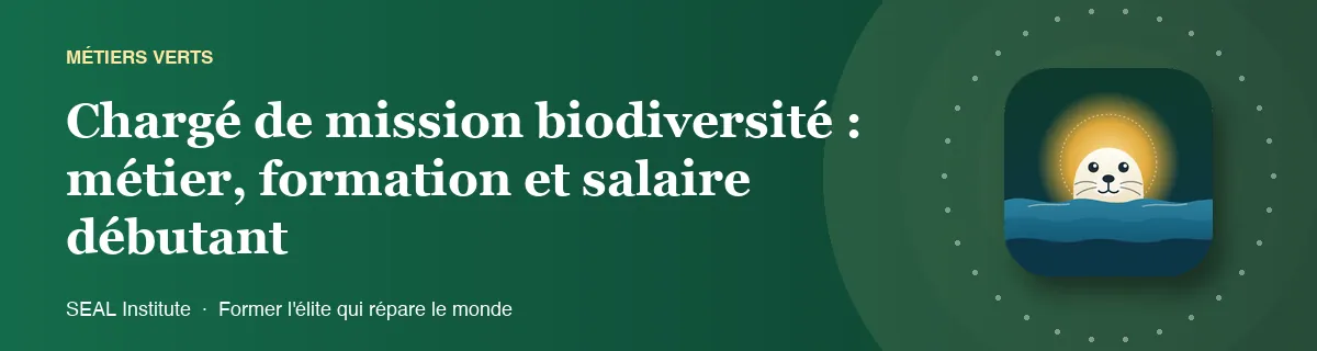 Illustration de la page « Chargé de mission biodiversité : métier, formation et salaire débutant » : le phoque sentinelle de SEAL Institute au soleil levant
