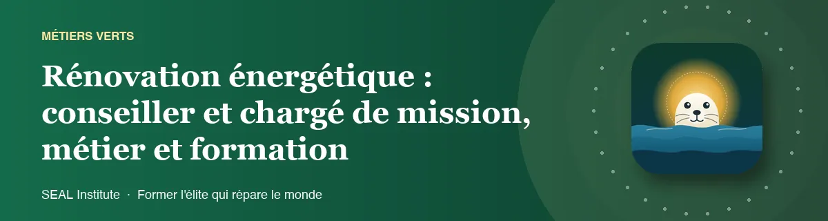 Illustration de la page « Rénovation énergétique : conseiller et chargé de mission, métier et formation » : le phoque sentinelle de SEAL Institute au soleil levant