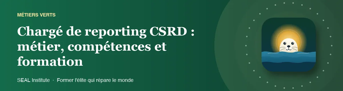 Illustration de la page « Chargé de reporting CSRD : métier, compétences et formation » : le phoque sentinelle de SEAL Institute au soleil levant
