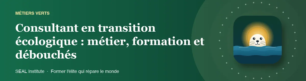 Illustration de la page « Consultant en transition écologique : métier, formation et débouchés » : le phoque sentinelle de SEAL Institute au soleil levant
