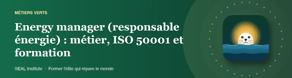 Illustration de la page « Energy manager (responsable énergie) : métier, ISO 50001 et formation » : le phoque sentinelle de SEAL Institute au soleil levant