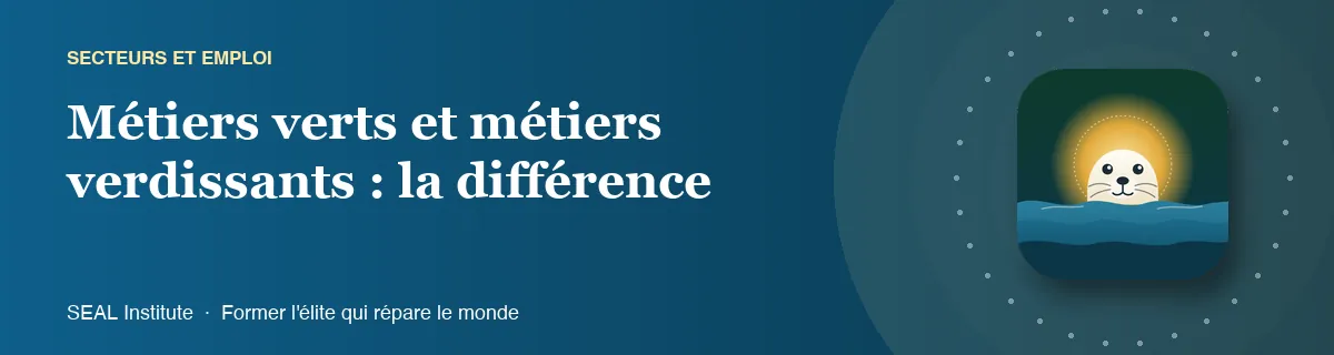 Illustration de la page « Métiers verts et métiers verdissants : la différence » : le phoque sentinelle de SEAL Institute au soleil levant