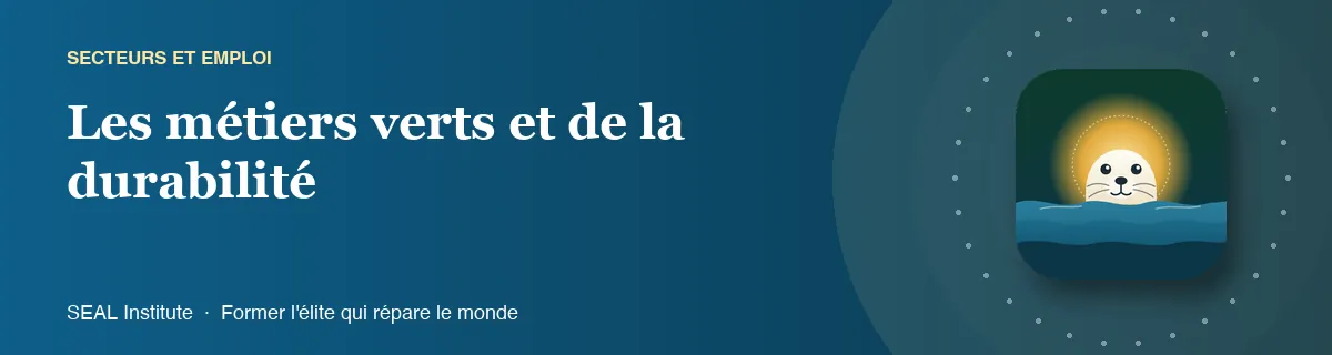 Illustration de la page « Les métiers verts et de la durabilité » : le phoque sentinelle de SEAL Institute au soleil levant