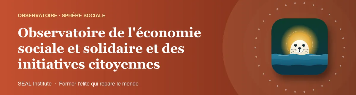 Illustration de la page « Observatoire de l'économie sociale et solidaire et des initiatives citoyennes » : le phoque sentinelle de SEAL Institute au soleil levant