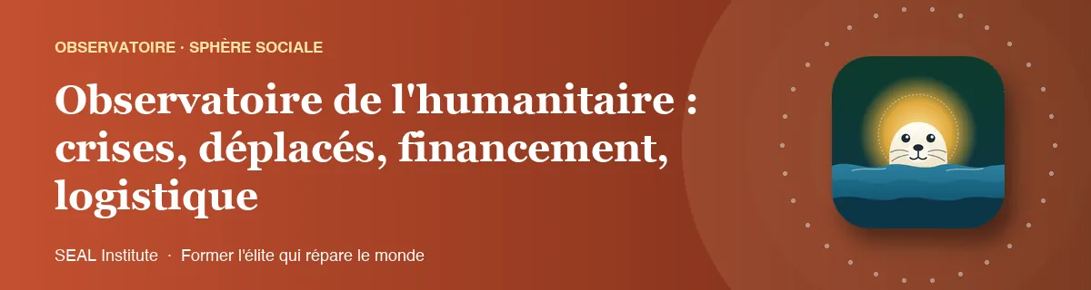 Illustration de la page « Observatoire de l'humanitaire : crises, déplacés, financement, logistique » : le phoque sentinelle de SEAL Institute au soleil levant