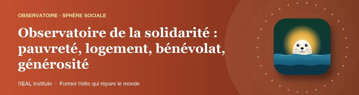 Illustration de la page « Observatoire de la solidarité : pauvreté, logement, bénévolat, générosité » : le phoque sentinelle de SEAL Institute au soleil levant
