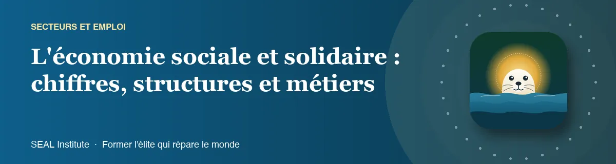 Illustration de la page « L'économie sociale et solidaire : chiffres, structures et métiers » : le phoque sentinelle de SEAL Institute au soleil levant